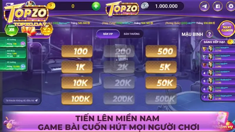 Game Tiến lên miền Nam kiếm bạc triệu tại Topzo 1 Tiến lên miền Nam - Game bài cuốn hút mọi người chơi
